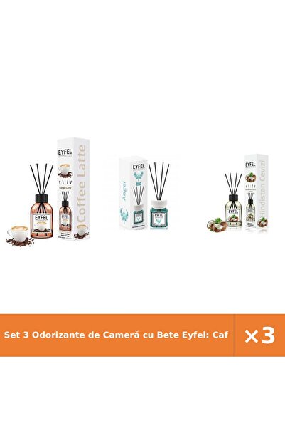 Eyfel Set 3 Odorizante de Cameră cu Bete Eyfel: Cafea, Angel, Nucă de Cocos, ...
