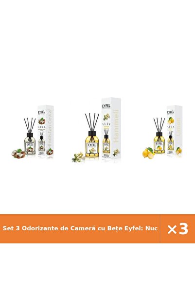 Eyfel Set 3 Odorizante de Cameră cu Bețe Eyfel: Nucă de Cocos, Mâna Maicii Do...