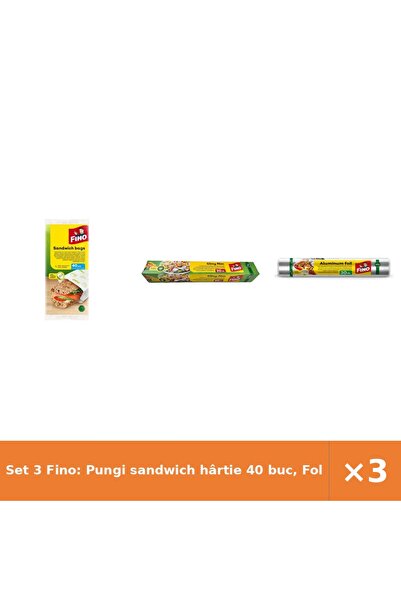 Fino Set 3 Fino: Pungi sandwich hârtie 40 buc, Folie plastic Film 20 m, Folie...