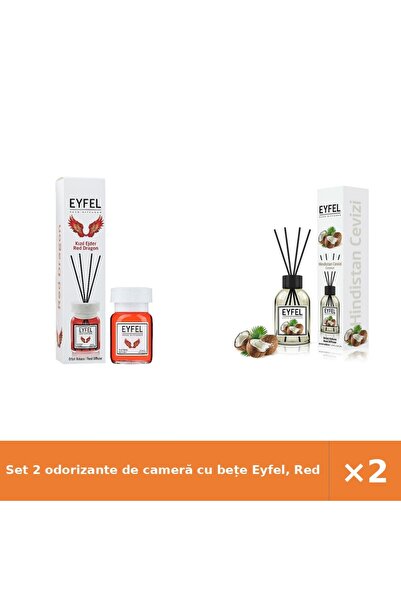 Eyfel Set 2 odorizante de cameră cu bețe Eyfel, Red Dragon + Nucă de cocos, 2...