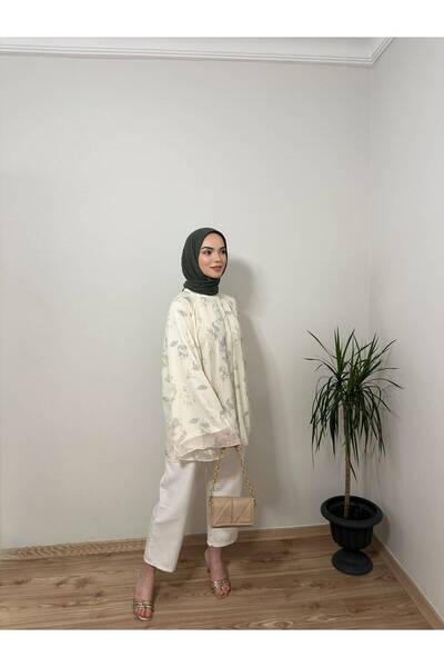 Lovis Fashion Ekru Bağcıklı Oversize Bluz