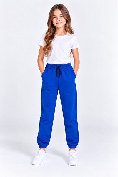giyimpatik Girls' Cotton Jogger Sweatpants with Elastic Cuffs, Laces and Pockets