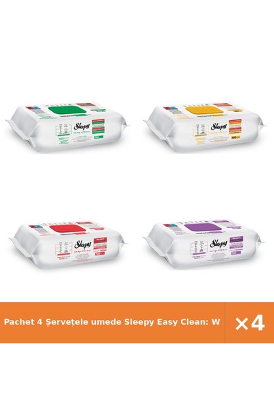 Sleepy Pachet 4 șervețele umede Easy Clean: Săpun alb, Săpun cu plante, Floar...