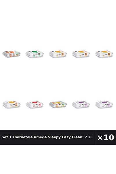 Sleepy Set 10 șervețele umede Easy Clean: 2 pentru bucătărie, 1 alb, 4 cu pla...