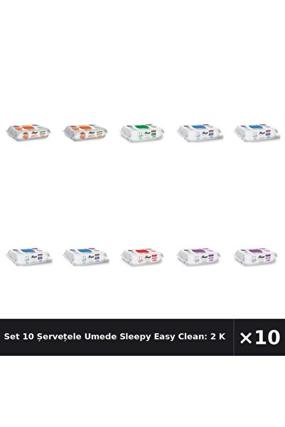 Sleepy Set 10 șervețele umede Easy Clean: 2 pentru bucătărie, 1 cu săpun alb,...
