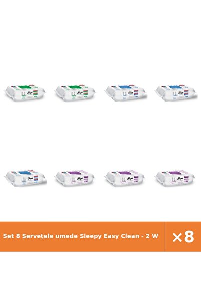 Sleepy Set 8 șervețele umede Easy Clean - 2 cu săpun, 3 cu înălbitor, 3 cu ar...