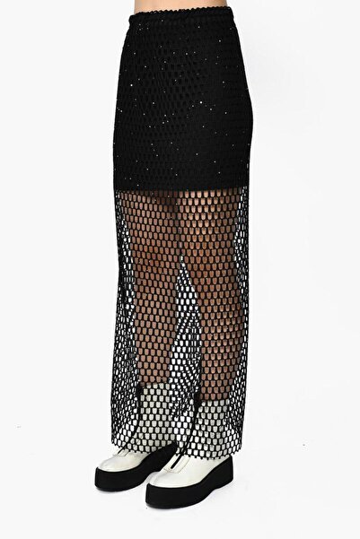 DQMANE Sequin and Back Slit Detail Mesh Skirt