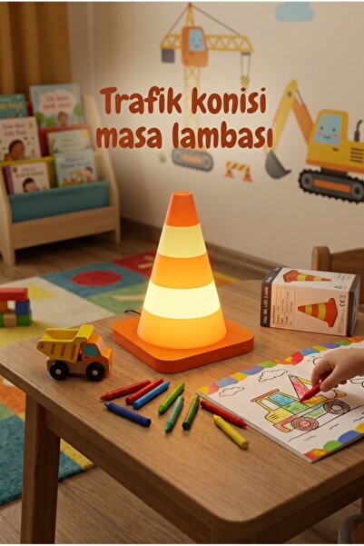 Muffy Stvdio Çocuk Odası Trafik Konisi LED Gece Lambası - USB'li Masa Lambası...