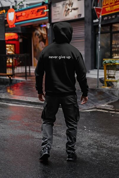 JANTIL MODA Black Unisex Oversize 3 Thread Raster Printed Hooded Sweatshirt w...