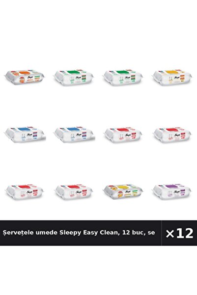 Sleepy Șervețele umede Easy Clean, 12 bucăți, set asortat: Cireș, Alb, Bleach...