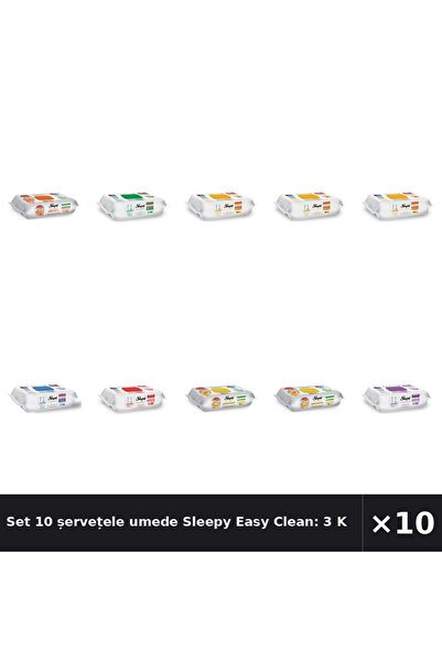 Sleepy Set 10 șervețele umede Easy Clean: 3 pentru bucătărie, 3 cu plante aro...