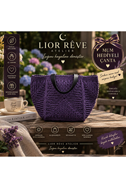 LIOR RÊVE ATELIER El Yapımı Mor Örgü Çanta – Geometrik Desenli Günlük ve Omuz Çantası