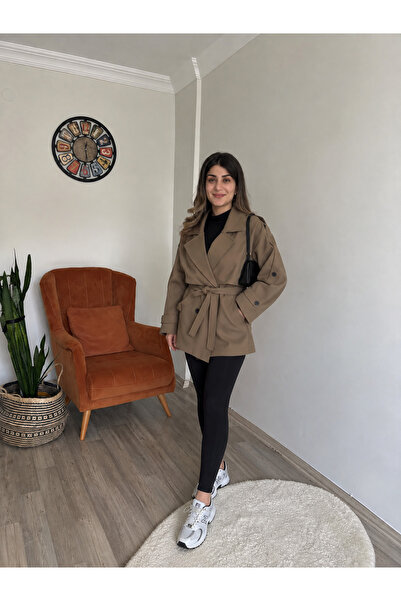 Oversize Düşük Omuz Trençkot Karamel