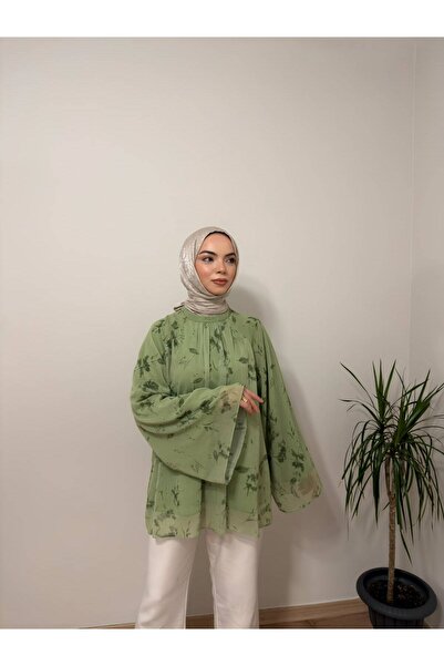 Lovis Fashion Yeşil Bağcıklı Oversize Bluz