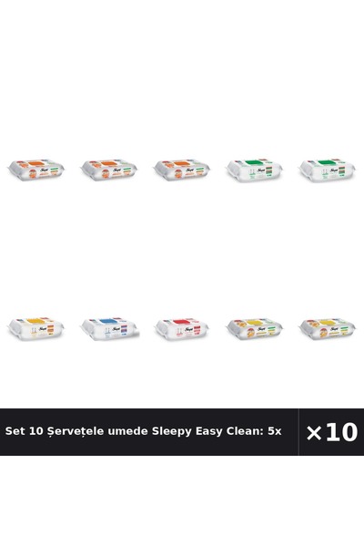 Sleepy Set 10 șervețele umede Easy Clean: 5x Bucătărie, 2x Alb, Herbal, Bleac...