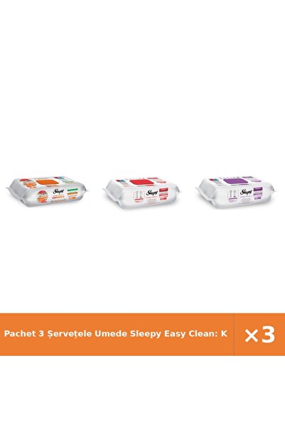 Sleepy Pachet 3 Șervețele Umede Easy Clean: Bucătărie, Floare de cireș, Grădi...