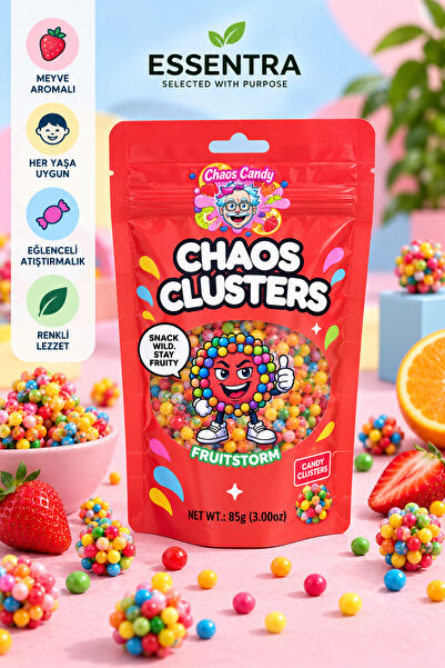 Essentra Home Chaos Clusters Fruitstorm 85 g Karışık Meyve Aromalı Çıtır Şekerleme crunchy candy, fruit candy, renkli şeker
