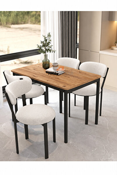 Aktehome Luna 4 Kişilik Mutfak Masa Sandalye Takımı 70x110 cm Atlantik Çam Beyaz