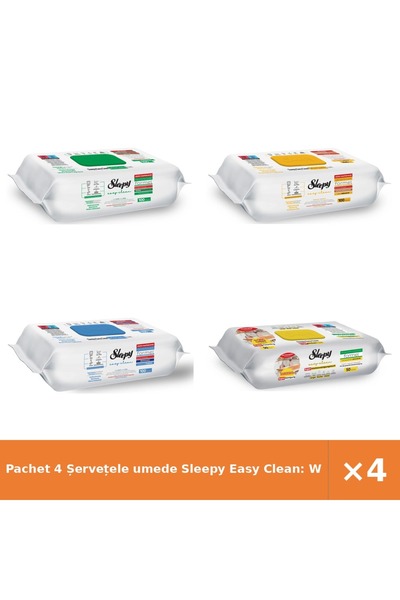 Sleepy Pachet 4 Șervețele umede Easy Clean: Săpun alb, Săpun cu plante, Înălb...