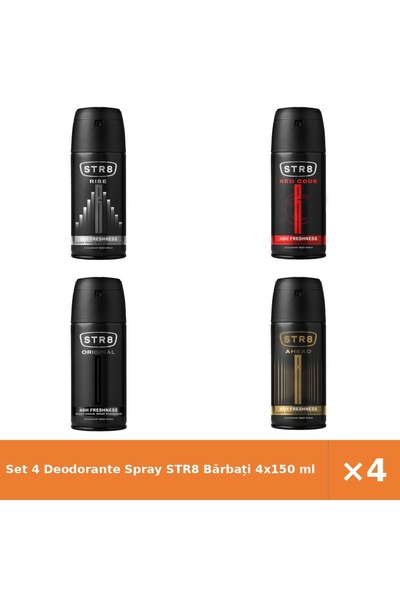 str8 Set 4 Deodorante Spray Bărbați 4x150 ml - Rise, Red Code, Original, Ahead