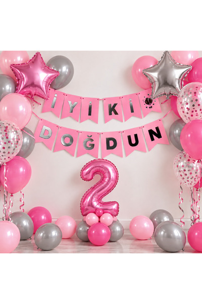 Doğum Günü Parti Pembe Gri Set