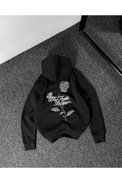 JANTIL MODA Black Unisex Oversize 3 Thread Raster Printed Hooded Sweatshirt w...