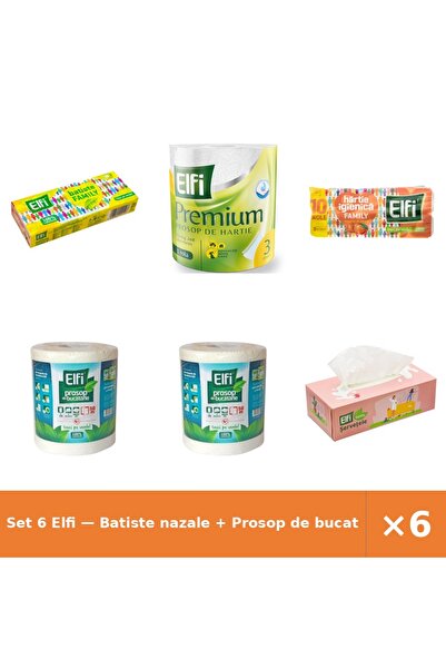 Elfi Set 6 — Batiste nazale + Prosop de bucatarie Pre + Hartie Igienica Family