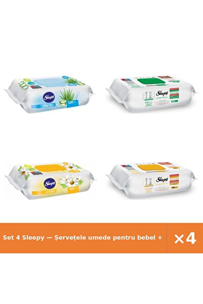 Sleepy Set 4 — Șervețele umede pentru bebel + Șervețele umede Easy + Șervețel...