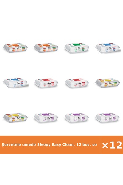 Sleepy Șervețele umede Easy Clean, 12 bucăți, set asortat: Bucătărie, Orhidee...