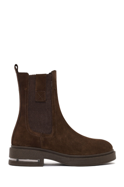 Derimod Women's Brown Suede Leather Chelsea Boots Wf190028Ds