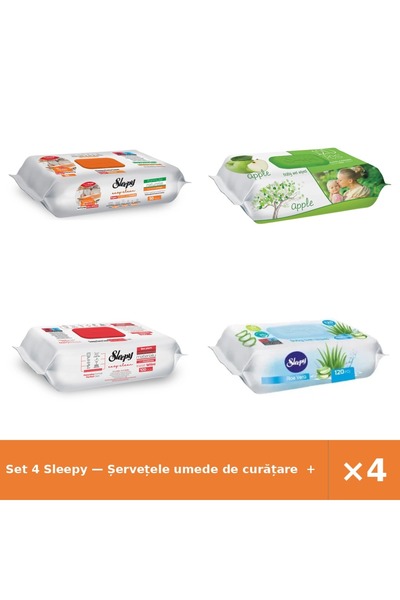 Sleepy Set 4 — Șervețele umede de curățare + Șervețele umede pentru bebel + Ș...