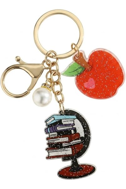 TERRIFI Teacher Appreciation Keychain, 11cm Acrylic Glitter Red Apple and Boo...