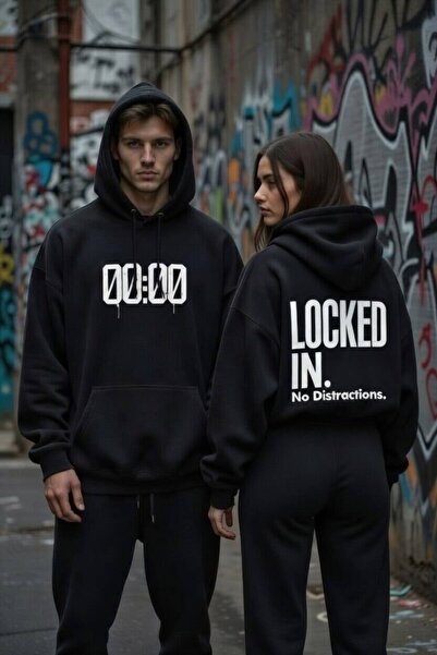 JANTIL MODA Black Unisex Oversize 3 Thread Raster Printed Hooded Sweatshirt w...
