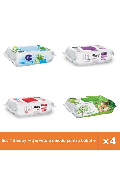 Sleepy Set 4 — Șervețele umede pentru bebel + Șervețele umede Easy + Șervețel...