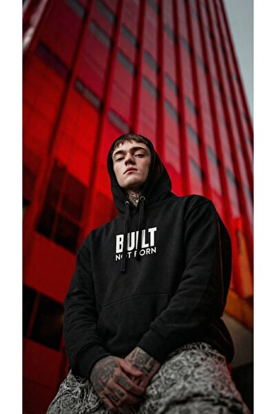 JANTIL MODA Черен унисекс овърсайз суитшърт с качулка, с триконечен шев, щамп...