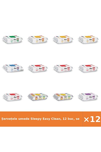 Sleepy Șervețele umede Easy Clean, 12 bucăți, set asortat: Cireș, Plante, Buc...