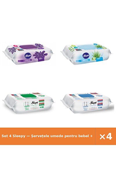 Sleepy Set 4 — Șervețele umede pentru bebel + Șervețele umede pentru bebel + ...