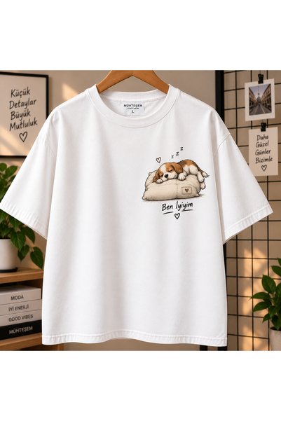 MÜHTEŞEM TEKSTİL Cute Dog Printed Oversize Unisex T-Shirt – Graphic Design Cr...