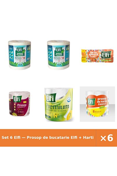 Elfi Set 6 — Prosop de bucatarie + Hartie Igienica Family + Prosop de bucatarie