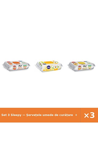 Sleepy Set 3 — Șervețele umede de curățare + Șervețele umede pentru bebel + Ș...