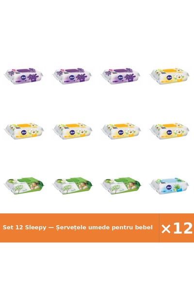 Sleepy Set 12 — Șervețele umede pentru bebel + Șervețele umede pentru bebel +...
