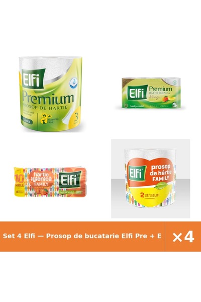 Elfi Set 4 — Prosop de bucatarie Pre + hartie igienica premium + Hartie Igien...