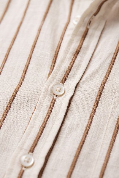 DeepSEA Men's 100% Cotton Slim Fit Slim Fit Linen Textured Striped Long Sleeve Brown Shirt 2600034
