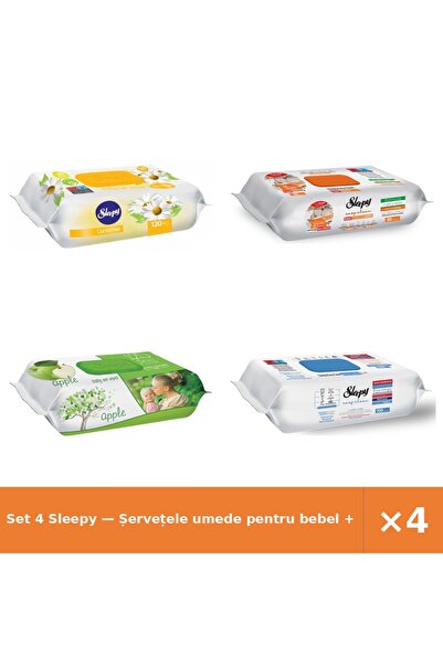Sleepy Set 4 — Șervețele umede pentru bebel + Șervețele umede de curățare + Ș...