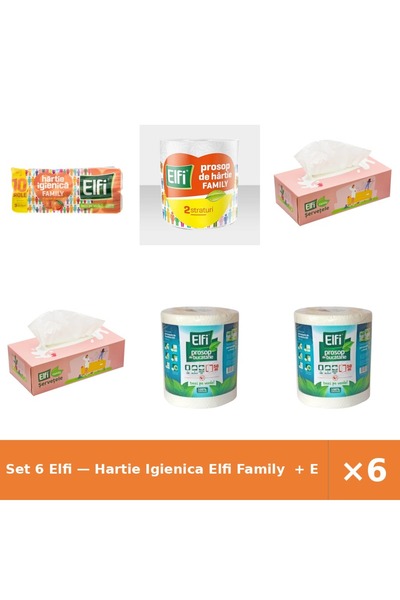Elfi Set 6 — Hartie Igienica Family + Prosop Family 2St/220Fo + Servetele cutie