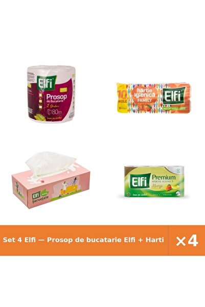 Elfi Set 4 — Prosop de bucatarie + Hartie Igienica Family + Servetele cutie