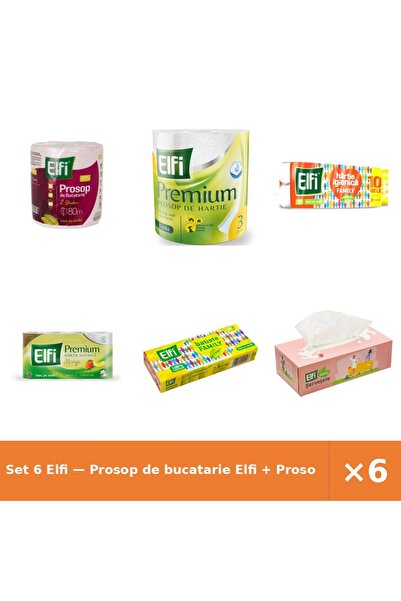 Elfi Set 6 — Prosop de bucatarie + Prosop de bucatarie Pre + Hartie Igienica ...