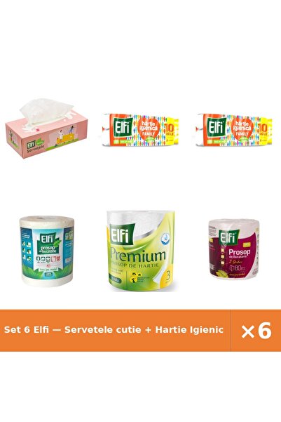 Elfi Set 6 — Servetele cutie + Hartie Igienica Family + Prosop de bucatarie