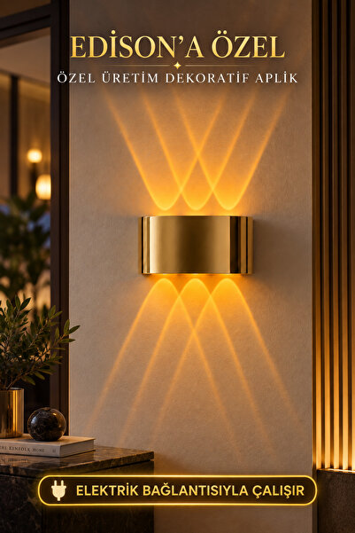 Edison Gold Elektrikli LED Aplik Amber Işık Modern Dekoratif Duvar Lambası Çi...