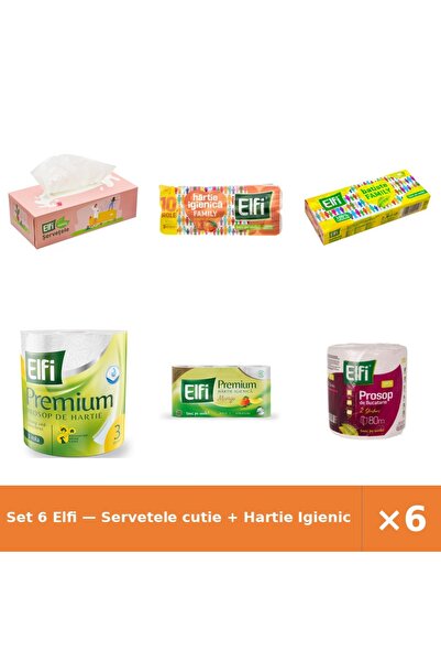 Elfi Set 6 — Servetele cutie + Hartie Igienica Family + Batiste nazale
